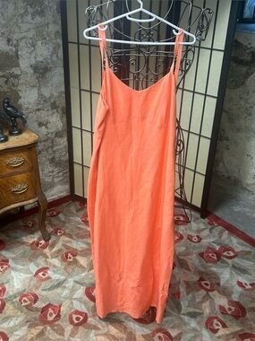 Natural Instincts Coral Linen/Rayon Maxi Slip Dress: Size 12